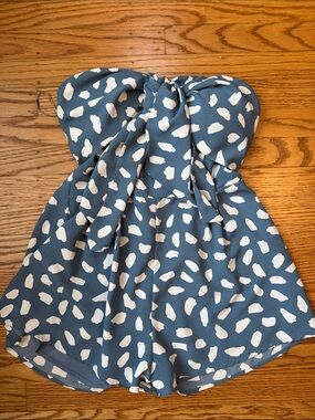 American Threads Blue and White Strapless Polka Dot Romper Size S